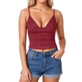 thumbnail image 1 of Wang6 Ribbed Cropped Camisole Tops for Women Sleeveless Deep V Neck Spaghetti Strap Cami Tops Tshirts Causal Slim Summer Tops Tees Red S, 1 of 5