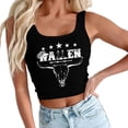 thumbnail image 1 of Wang6 Ribbed Cropped Tank Tops for Women Plus Size Sleeveless Crew Neck Tops Tshirts Causal Slim Anllen Printed Stretchy Workout Tops Tees Black XL, 1 of 3