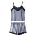 thumbnail image 1 of Wang6 Satin Silk Pajamas for Women Sets with Shorts Soft Pjs Lounge Set 2 Piece Spaghetti Strap Cropped Tank Tops Shorts Lace Sleepwear Nightwear Sets Grey L, 1 of 7