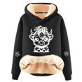thumbnail image 1 of Wang6 Over Sized Fleece Lined Hoodies for Women Trendy Winter Warm Cute Cow White Graphic Pullovers Sweatshirts Causal Long Sleeve V Neck Loose Fit Tops Black XXXL, 1 of 3