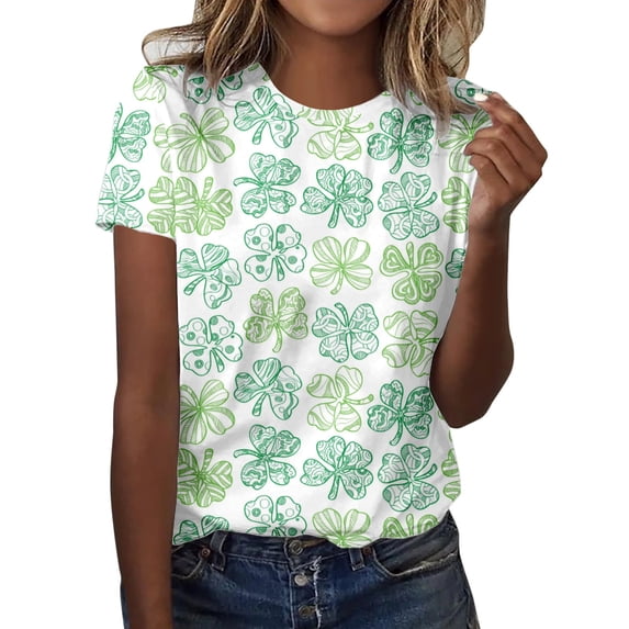 Wang6 St Patrick's Day Shirts for Womens Irish Shamrock Crew Neck Short-Sleeve Graphic Tees Casual Crew Neck Loose Printed T-Shirt Z_Yellow S
