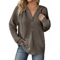 thumbnail image 1 of Wang6 Waffle Button up Hoodies Dress for Womens Loose Fit Solid Hooded Pullovers Sweatshirts Trendy Fall Long Sleeve V Neck Tops Grey M, 1 of 5