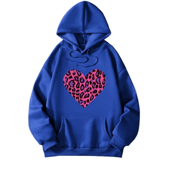 Wang6 White Oversized Graphic Hoodies for Womens Loose Fit Heart Printed Pullovers Sweatshirts Girls Trendy Fall Long Sleeve V Neck Tops with Pocket Blue XL