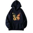 thumbnail image 1 of Wang6 White Oversized Graphic Hoodies for Womens Loose Fit Sunflower Butterfly Printed Pullovers Sweatshirts Teen Girls Trendy Fall Long Sleeve V Neck Tops with Pocket Navy L, 1 of 3