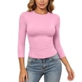 thumbnail image 1 of Wang6 Women 3/4 Sleeve Basic T Shirts Trendy Slim Fit Solid Tops Fall Crew Neck Going out Tees 0702LiPink XL, 1 of 5