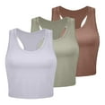 thumbnail image 1 of Wang6 Women 3 Pieces Cropped Workout Tank Tops Summer Sleeveless Racerback Yoga Tops Trendy Slim Fit Crew Neck Fitness Gym Tees T-Shirts Khaki XXL, 1 of 3