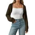 thumbnail image 1 of Wang6 Women Cropped Chunky Cardigans Sweaters Trendy Long Sleeve Wool Blend Bolero Shrug Fall Outwear Without Tube Top Coffee XL, 1 of 6