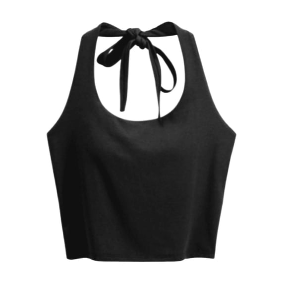 Wang6 Women Cropped Ribbed Tank Tops with Built in Bra Summer Halter Sleeveless Cami Tops Trendy Loose T Shirts Undershirts Black XL