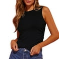 thumbnail image 1 of Wang6 Women High Neck Tank Tops Summer Sleeveless Ribbed Tops Trendy Slim Fit Side Ruched Solid Tees T-Shirts Black XXL, 1 of 7