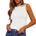 thumbnail image 1 of Wang6 Women High Neck Tank Tops Summer Sleeveless Ribbed Tops Trendy Slim Fit Side Ruched Solid Tees T-Shirts White S, 1 of 7
