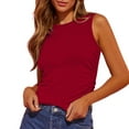 thumbnail image 1 of Wang6 Women High Neck Tank Tops Summer Sleeveless Ribbed Tops Trendy Slim Fit Side Ruched Solid Tees T-Shirts M, 1 of 7
