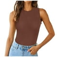 thumbnail image 1 of Wang6 Women High Neck Tank Tops Summer Sleeveless Ribbed Workout Tops Causal Slim Fit Crew Neck T-Shirts Tees Brown XXL, 1 of 5