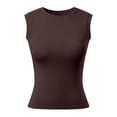 thumbnail image 1 of Wang6 Women High Neck Tank Tops with Built in Bra Summer Ribbed Sleeveless Tops Trendy Slim Workout T Shirts Tees Coffee L, 1 of 6