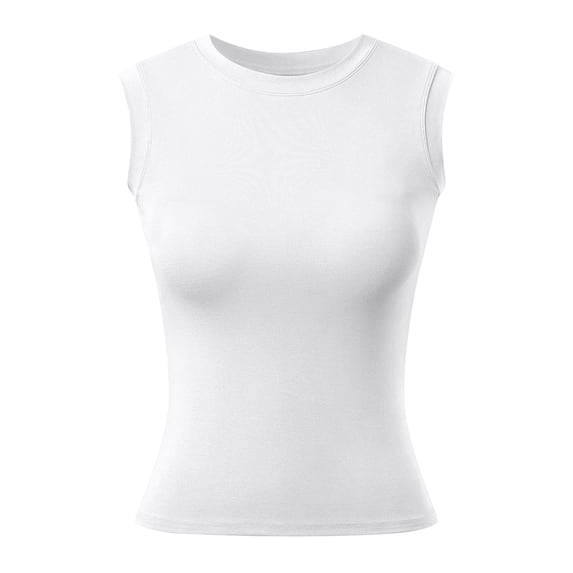Wang6 Women High Neck Tank Tops with Built in Bra Summer Ribbed Sleeveless Tops Trendy Slim Workout T Shirts Tees White XL