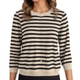thumbnail image 1 of Wang6 Women Lightweight Oversize Cardigans Sweaters Trendy Long Sleeve Button down Knit Sweater Fall Crew Neck Striped Printed Knitted Outwear Tops Black XXL, 1 of 6