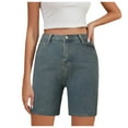 thumbnail image 1 of Wang6 Women Mid Rise Denim Shorts Summer Bermuda Jean Shorts with Pockets Casual Straight Lounge Beach Short Pants 0617liBlue XL, 1 of 8