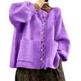 thumbnail image 1 of Wang6 Women Oversize Chunky Cardigans Sweaters Trendy Long Sleeve Multicolor Buttons Cable Knits Fall Winter Crew Neck Loose Knitted Outwear Coat with Pocket Purple XXXXL, 1 of 5