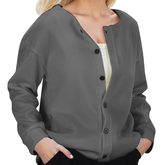 Wang6 Women Plus Size Cardigans Jacket Trendy Long Sleeve Button down Coat Fall Open Front Loose Fit Solid Outwear Tops X_0617liDark Gray XXL