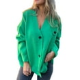 thumbnail image 1 of Wang6 Women Plus Size Chunky Cardigans Sweaters Trendy Long Sleeve Cable Knits Fall Deep V Neck Drop Shoulder Loose Knitted Outwear Tops Green XXL, 1 of 4