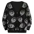 thumbnail image 1 of Wang6 Women Plus Size Lightweight Cardigans Sweaters Trendy Long Sleeve Button Cable Knits Fall V Neck Loose Skull Printed Knitted Outwear Tops Black XL, 1 of 2