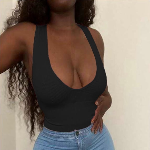 Wang6 Women Ribbed Cropped Tank Tops Plus Size Summer Sleeveless Tops Trendy Slim Fit Scoop Neck Solid Workout Tees T-Shirts Black M