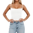 thumbnail image 1 of Wang6 Women Spaghetti Strap Cropped Camisole Trendy Sleeveless Cami Undershirts Square Neck Summer Tops Tees White XS, 1 of 6