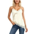 thumbnail image 1 of Wang6 Women Spaghetti Strap Silk Camisole Trendy Irregular Hem Lace Cami Tank Tops Elegant Sleeveless Sling Undershirts Tees White XS, 1 of 3