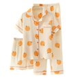 thumbnail image 1 of Wang6 Women's Cotton Pajamas Sets 3 Pieces Soft Long Sleeve Button Shirts Elastic Waist Shorts Wide Leg Pants Loose Fit Floral Printed Sleepwear Loungewear Pjs Sets Orange XL, 1 of 7