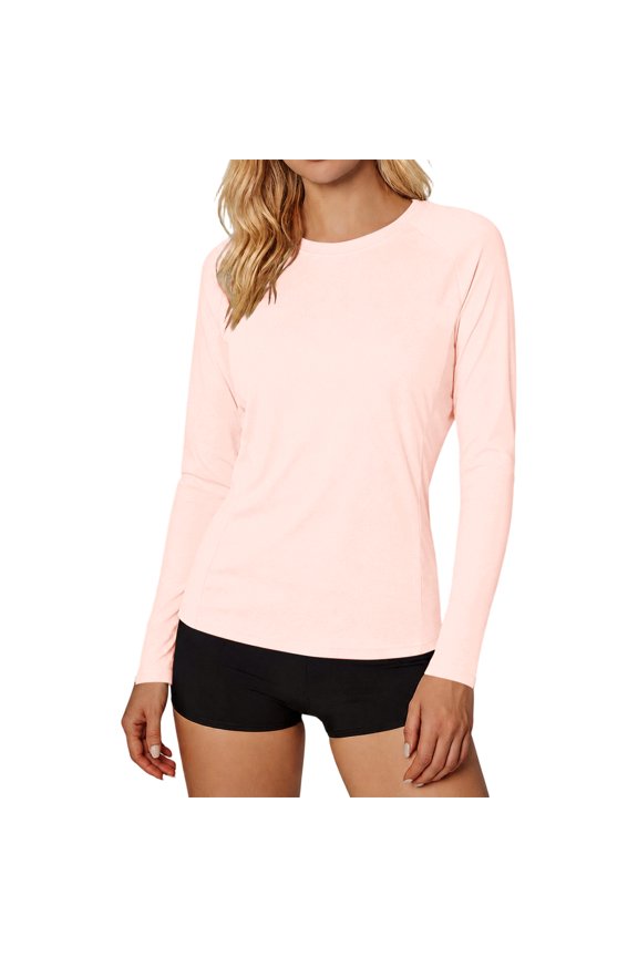 Women's Long Sleeve Workout T Shirts with Pockets Crew Neck Hiking Shirts Yoga Tops Fall Outdoor Athletic Running Gym Fitness Tees 0702LiPink XXL