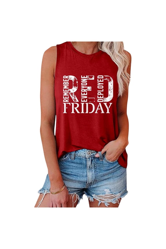 Women's Loose Fit Plus Size Tank Tops Casual Sleeveless Red Friday Letter Printed T Shirts Summer Basic Going out Tops Graphic Tees 0505liRed XXL