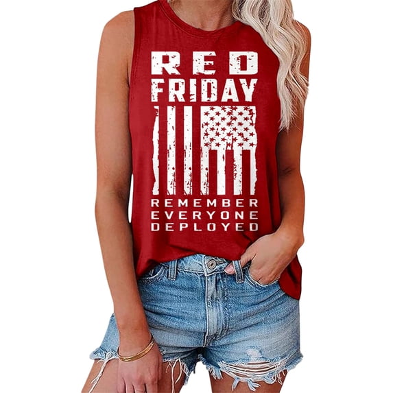 Wang6 Women's Loose Fit Plus Size Tank Tops Casual Sleeveless Red Friday Letter Printed T Shirts Summer Basic Going out Tops Graphic Tees 0505liRed2 XXL