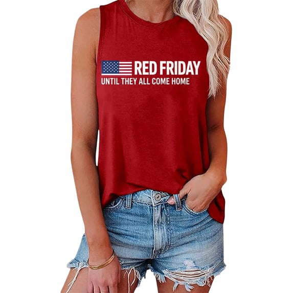 Wang6 Women's Loose Fit Plus Size Tank Tops Casual Sleeveless Red Friday Letter Printed T Shirts Summer Basic Going out Tops Graphic Tees 0505liRed3 L