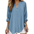 thumbnail image 1 of Wang6 Women's Oversized Long Sleeve T Shirts Causal V Neck Button Summer Tunic Tops Loose Fit Solid Long Tees Shirts Blue M, 1 of 5
