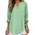 thumbnail image 1 of Wang6 Women's Oversized Long Sleeve T Shirts Causal V Neck Button Summer Tunic Tops Loose Fit Solid Long Tees Shirts Green XXXL, 1 of 5