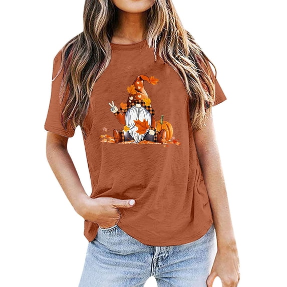 Wang6 Women's Plus Size Gnomes Printed Graphic Tees Summer Short Sleeve Loose Fit Tops Trendy Crew Neck Going out T Shirts 0629LiCoffee S