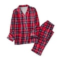 thumbnail image 1 of Wang6 Women's Plus Size Pajamas Sets 2 Piece Long Sleeve Pjs Sets V Neck Button Shirts Straight Leg Pants Ladies Loose Fit Plaid Sleepwear Lounge Sets X_Wine L, 1 of 4