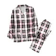 thumbnail image 1 of Wang6 Women's Plus Size Pajamas Sets 2 Piece Long Sleeve Pjs Sets V Neck Button Shirts Straight Leg Pants Ladies Loose Fit Plaid Sleepwear Lounge Sets X_White XL, 1 of 4