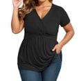 thumbnail image 1 of Wang6 Women's Plus Size V Neck T Shirt Causal Short Sleeve Flowy Tops Loose Fit Summer Pleaded Tees Black XXXL, 1 of 3