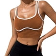 thumbnail image 1 of Wang6 Women’s Ribbed Cropped Workout Tank Tops Trendy Sleeveless Yoga Tops Color Blocking Running Gym Athletic Tshirts Tees 0617liBrown S, 1 of 4