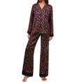 thumbnail image 1 of Wang6 Women's Satin Silk Pajamas Sets Soft 2 Piece Long Sleeve Pjs Sets V Neck Button Shirts Wide Leg Pants Ladies Loose Fit Floral Printed Sleepwear Lounge Sets Black1 XL, 1 of 7