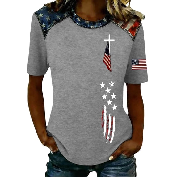 Wang6 Womens 250th Anniversary USA Shirts Color Blocking America Flag T-Shirts Plus Size Loose 4th of July Tops Independence Day Patriotic Graphic Tees 0528liGrey XXXL