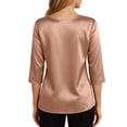 thumbnail image 1 of Wang6 Womens 3/4 Sleeve Tops Elegant V Neck Satin Tshirts Ladies Trendy Solid Going out Tunic Tees Shirts Rose Gold 0713-3/4 sleeve tshirts XXL, 1 of 7
