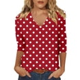 thumbnail image 1 of Wang6 Womens 3/4 Sleeve V Neck T Shirts Plus Size Loose Fit Pullovers Causal Polka Dots Printed Graphic Tee Shirts Tops Y_Red L, 1 of 4