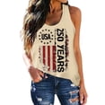 thumbnail image 1 of Wang6 Womens 4th of July Racerback Tank Tops Plus Size Summer USA Flag Printed Sleeveless Tops Causal Patriotic Independent Day Loose Graphic Tshirts 0429liBeige XL, 1 of 5