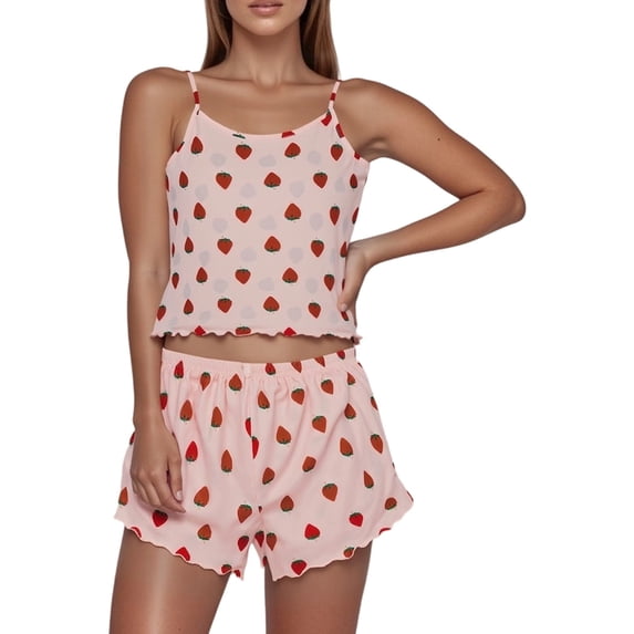 Wang6 Womens Cami Pajama Sets 2 Piece Pjs Set Soft Cropped Tank Top Elastic Waist Shorts V Neck Cow Printed Camisole Lounge Sleepwear Sets Pink XL