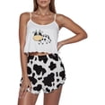 thumbnail image 1 of Wang6 Womens Cami Pajama Sets 2 Piece Pjs Set Soft Cropped Tank Top Elastic Waist Shorts V Neck Cow Printed Camisole Lounge Sleepwear Sets White M, 1 of 4