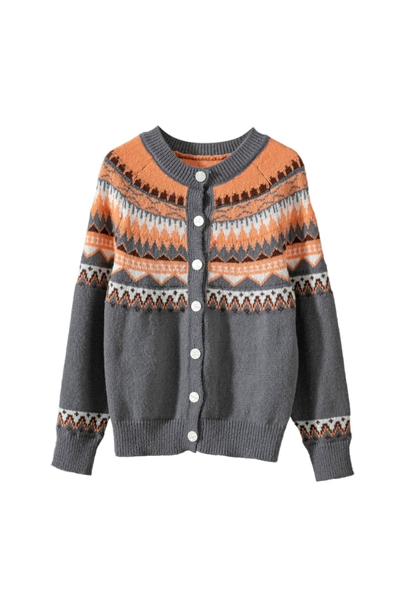 Womens Chunky Button Cardigan Sweaters Fall Winter Long Sleeve Loose Knits Trendy Open Front Crew Neck Wave Knitted Outwear Coats Grey M