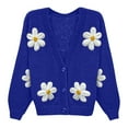 thumbnail image 1 of Wang6 Womens Chunky Button Cardigan Sweaters Fall Winter Soft Long Sleeve Loose Cable Knits Trendy Open Front Deep V Neck Floral Knitted Outwear Coats Blue M, 1 of 2