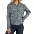 thumbnail image 1 of Wang6 Womens Chunky Cardigan Sweaters Fall White Open Front Button Knit Sweater Long Sleeve Knitted Tops Causal Crew Neck Floral Outwear Grey L, 1 of 5