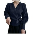 thumbnail image 1 of Wang6 Womens Chunky Cardigans Sweaters Fall Winter Wrap Tie Belt Knit Sweater Long Sleeve Open Front Knitted Coat Loose Fit White Outwear Black S, 1 of 4